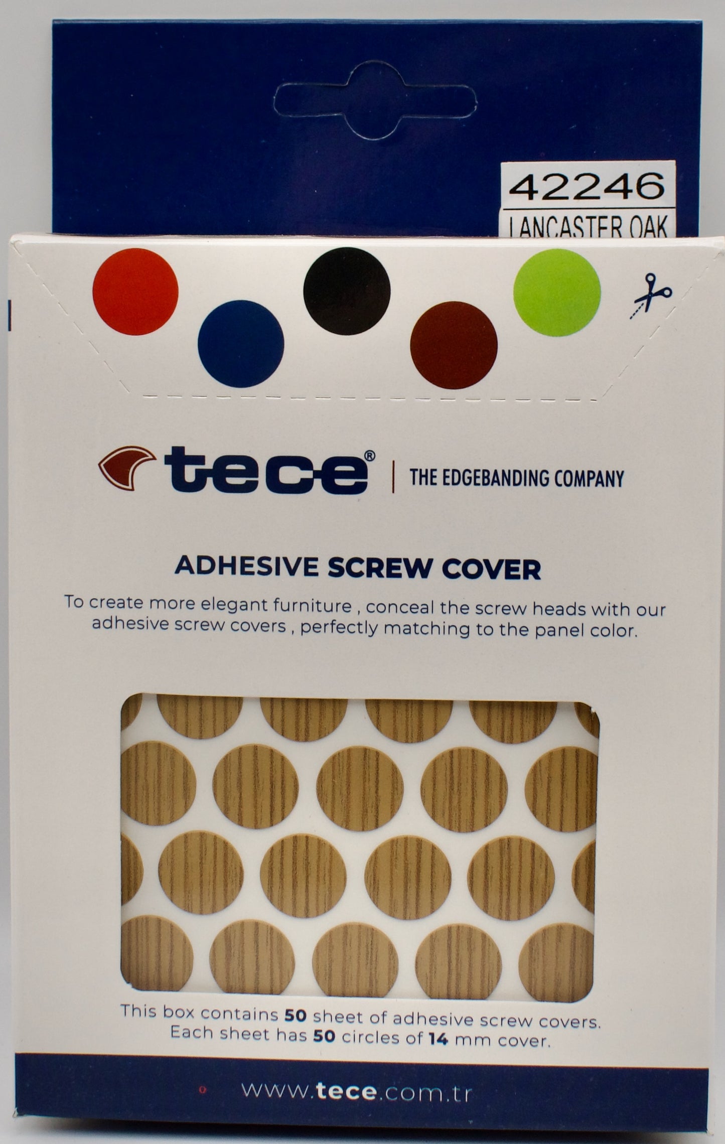 Tece Self Adhesive Screw Hole Cover Caps 14mm - 50 Caps - Lancaster Oak (H3368 ST9)
