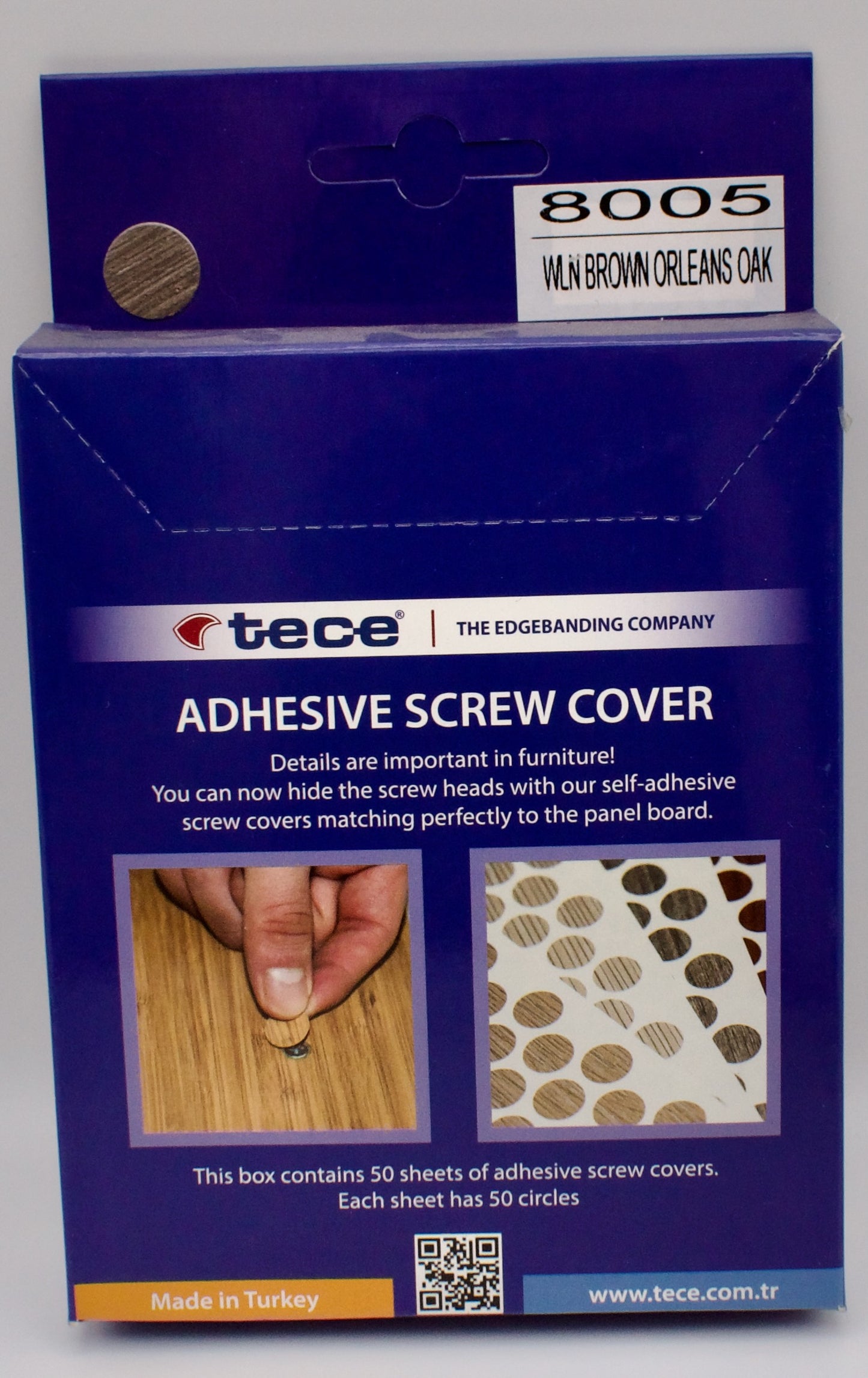 Tece Self Adhesive Screw Hole Cover Caps 14mm - 50 Caps - Brown Orleans Oak (H1379 ST36)