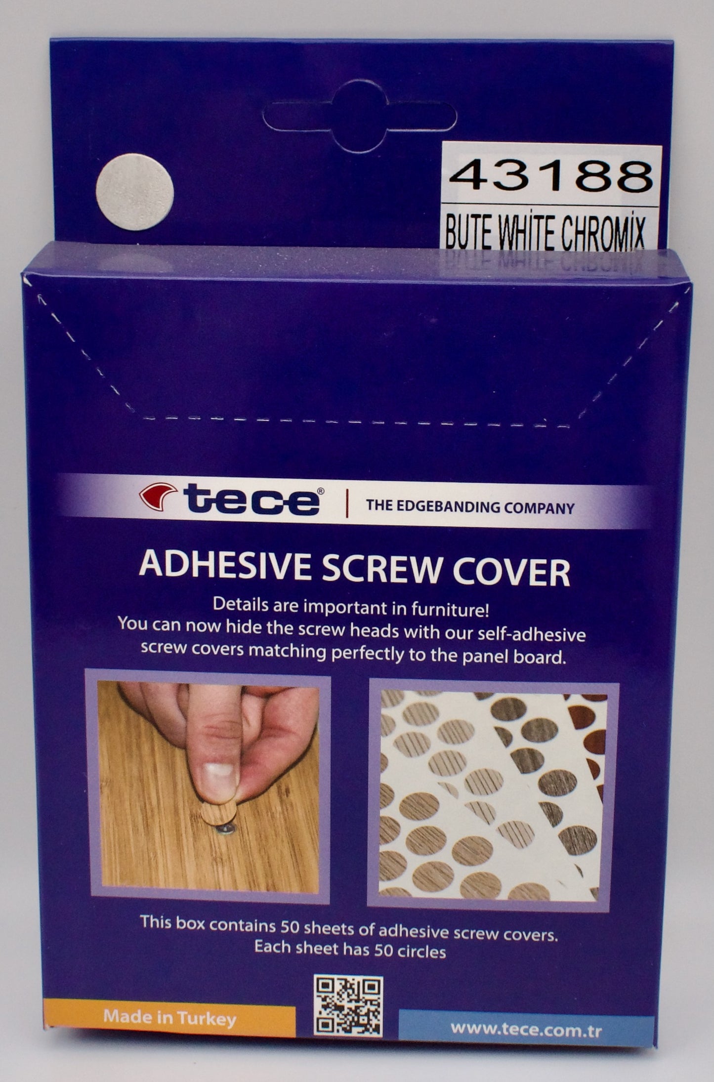 Tece Self Adhesive Screw Hole Cover Caps 14mm - 50 Caps - White Chromix (F637 ST16)