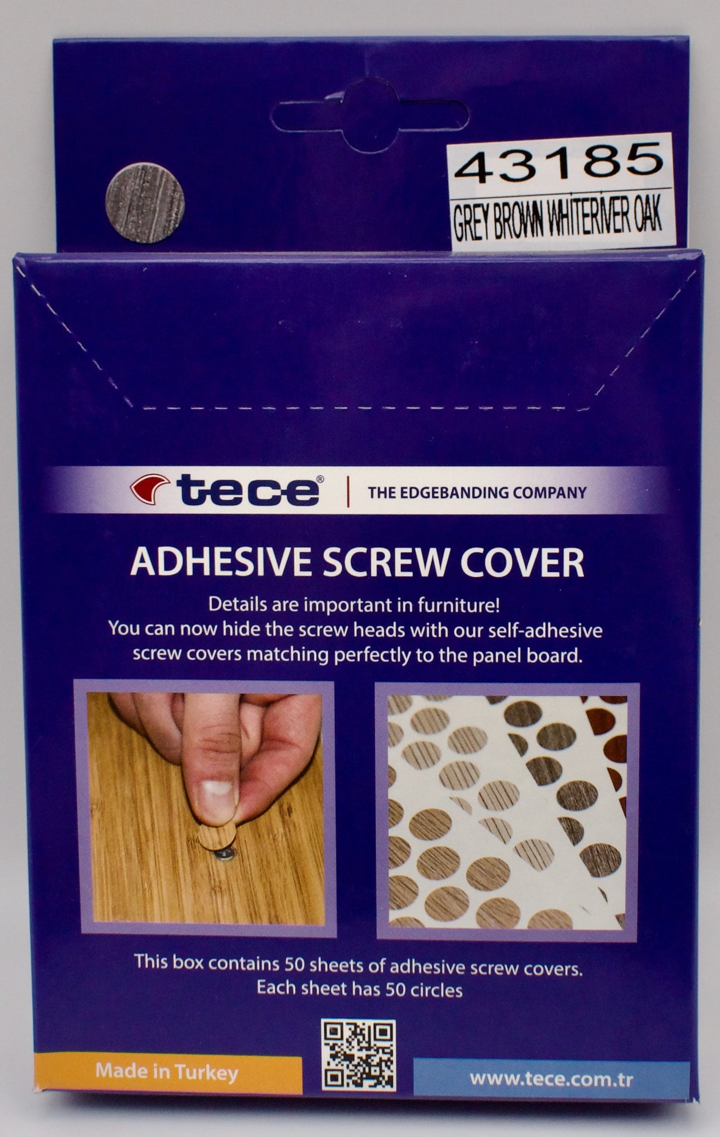 Tece Self Adhesive Screw Hole Cover Caps 14mm - 50 Caps - Grey Brown Whiteriver Oak (H1313 ST10)