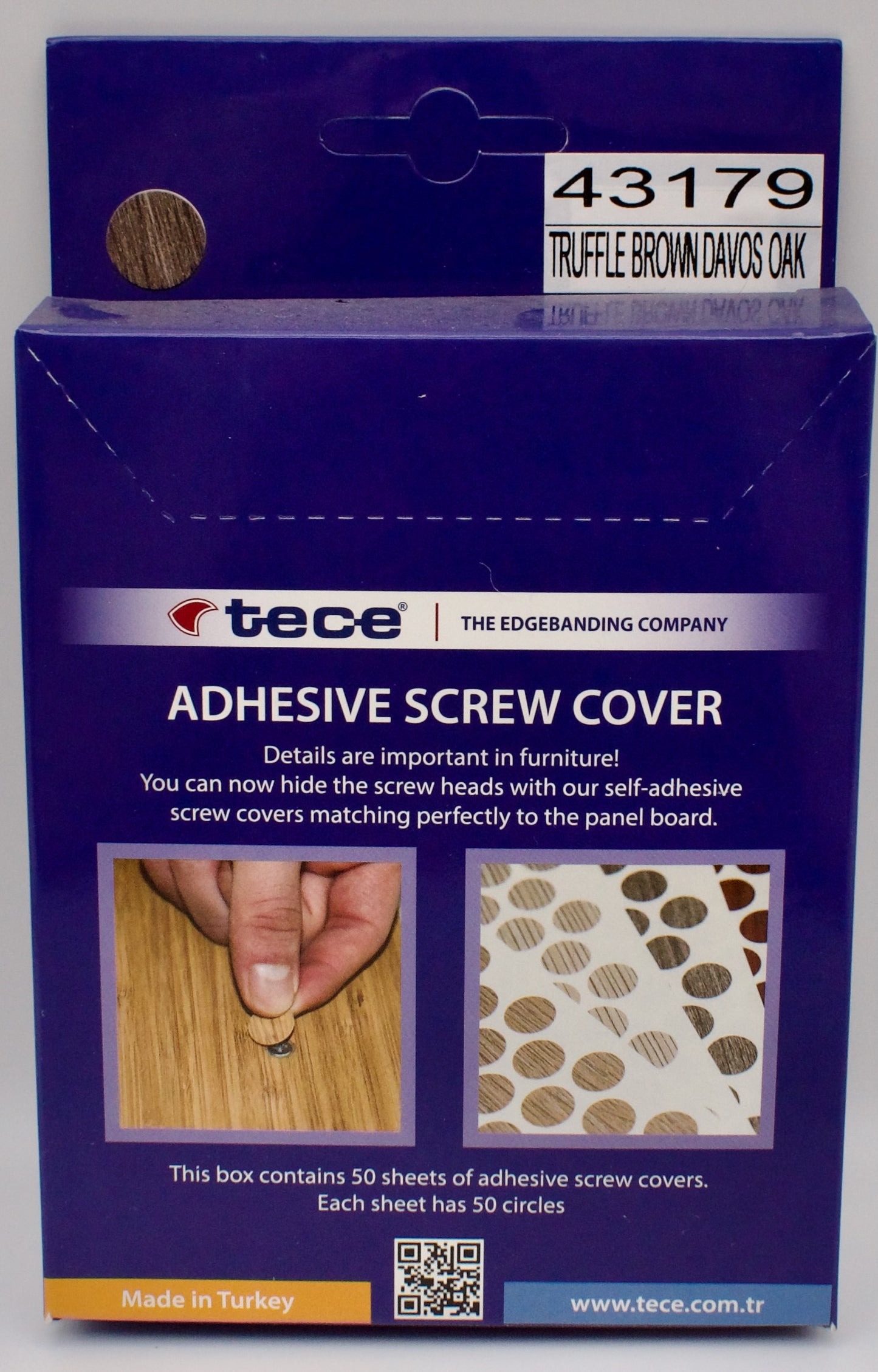 Tece Self Adhesive Screw Hole Cover Caps 14mm - 50 Caps - Truffle Brown Davos Oak (H3133 ST12)