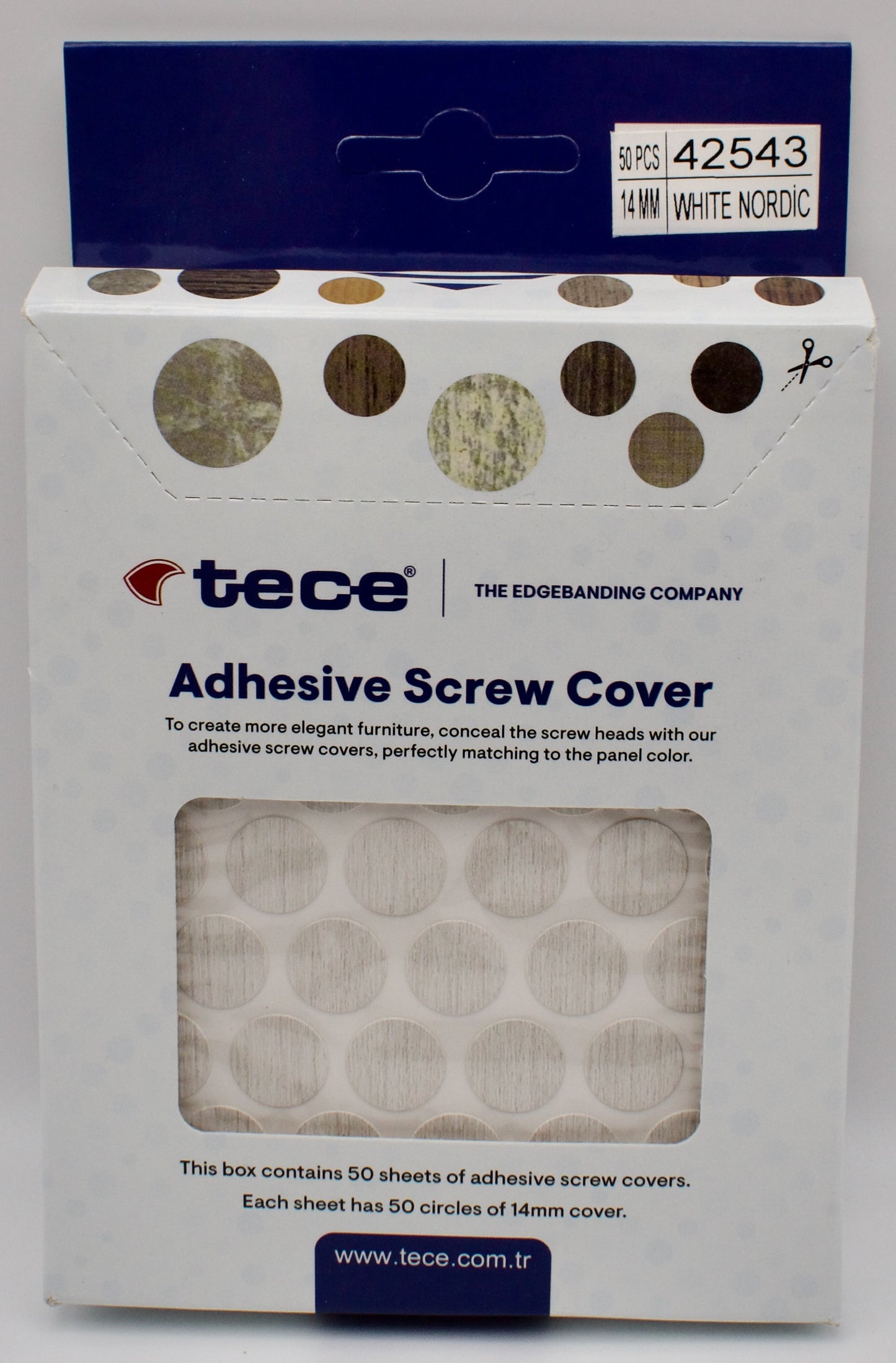 Tece Self Adhesive Screw Hole Cover Caps 14mm - 50 Caps - Nordic White (K088 PW)