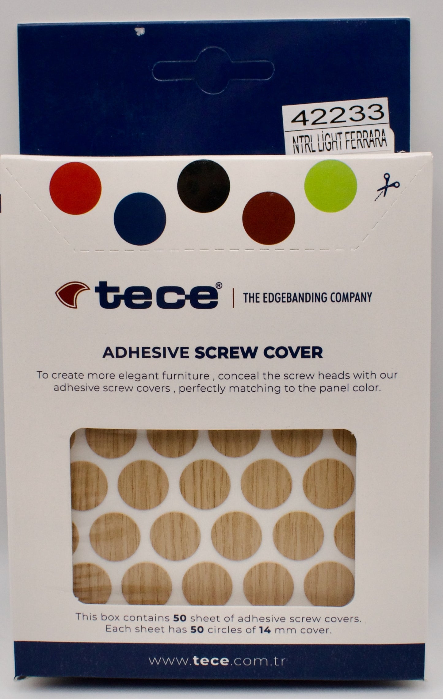 Tece Self Adhesive Screw Hole Cover Caps 14mm - 50 Caps - Light Sorano Oak (H1334 ST9)