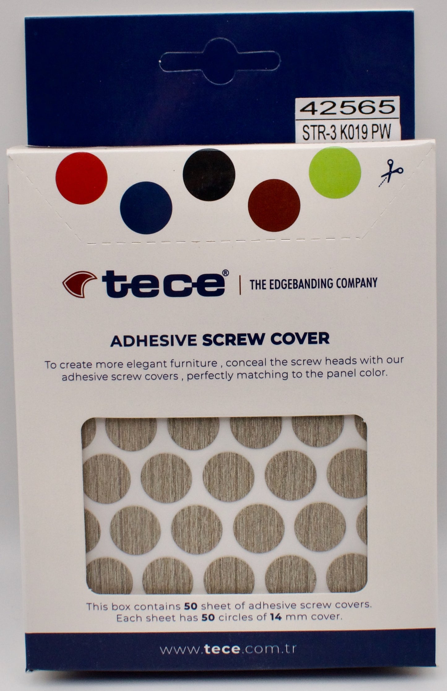 Tece Self Adhesive Screw Hole Cover Caps 14mm - 50 Caps - Silver Liberty Elm (K019 PW)