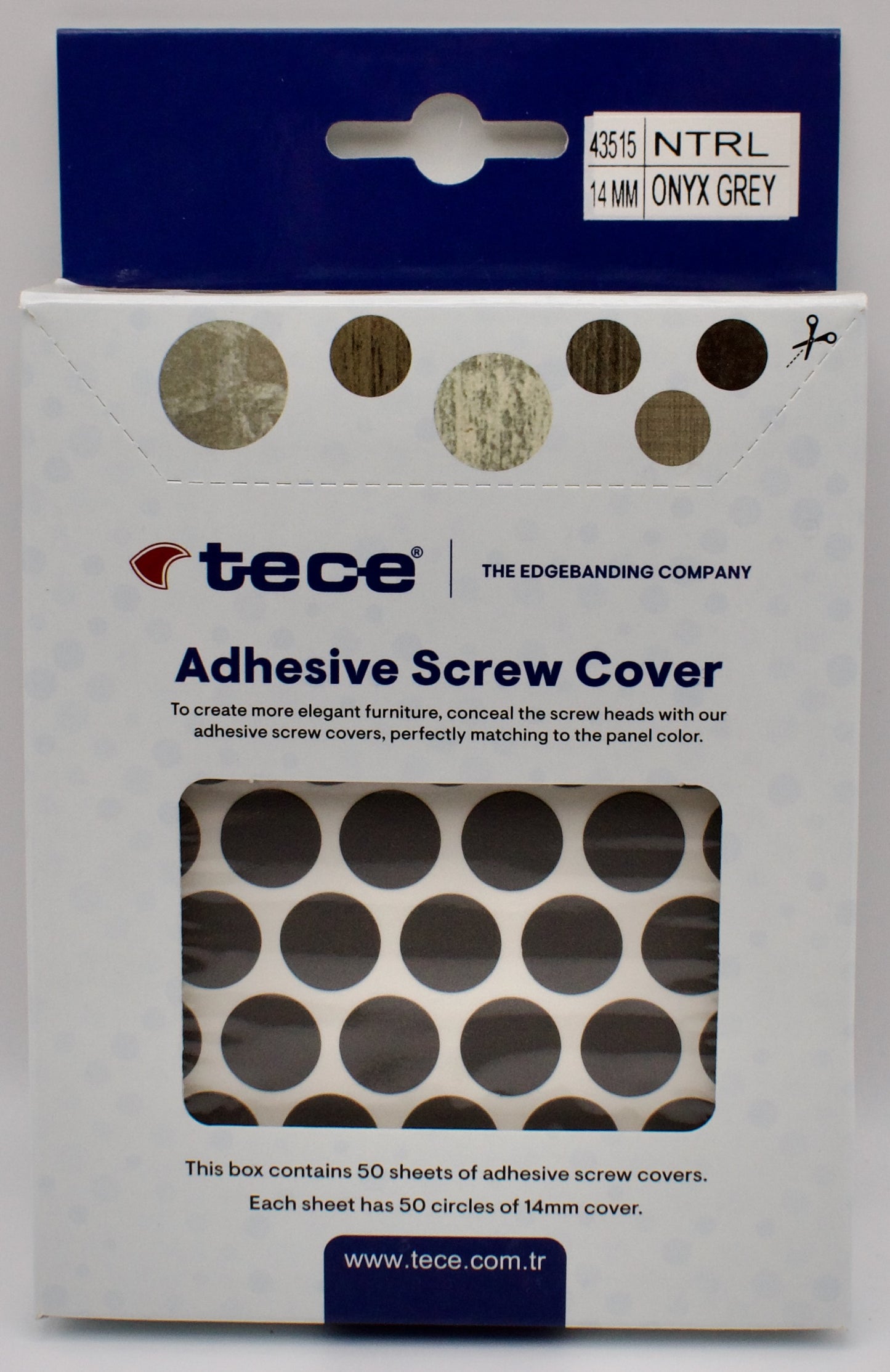 Tece Self Adhesive Screw Hole Cover Caps 14mm - 50 Caps - Onyx Grey (U960 ST9)