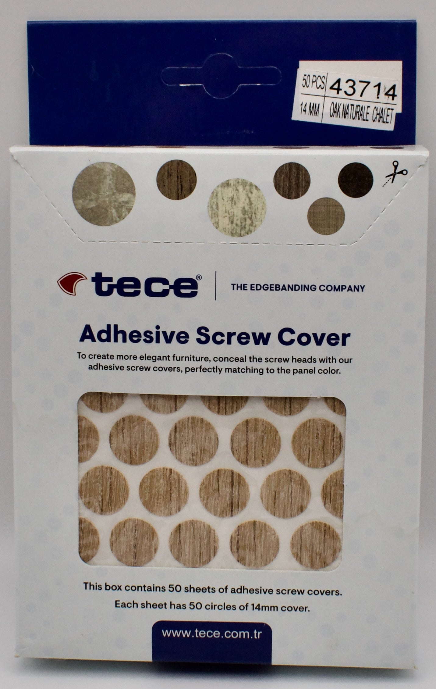 Tece Self Adhesive Screw Hole Cover Caps 14mm - 50 Caps - Oak Chalet (P63)