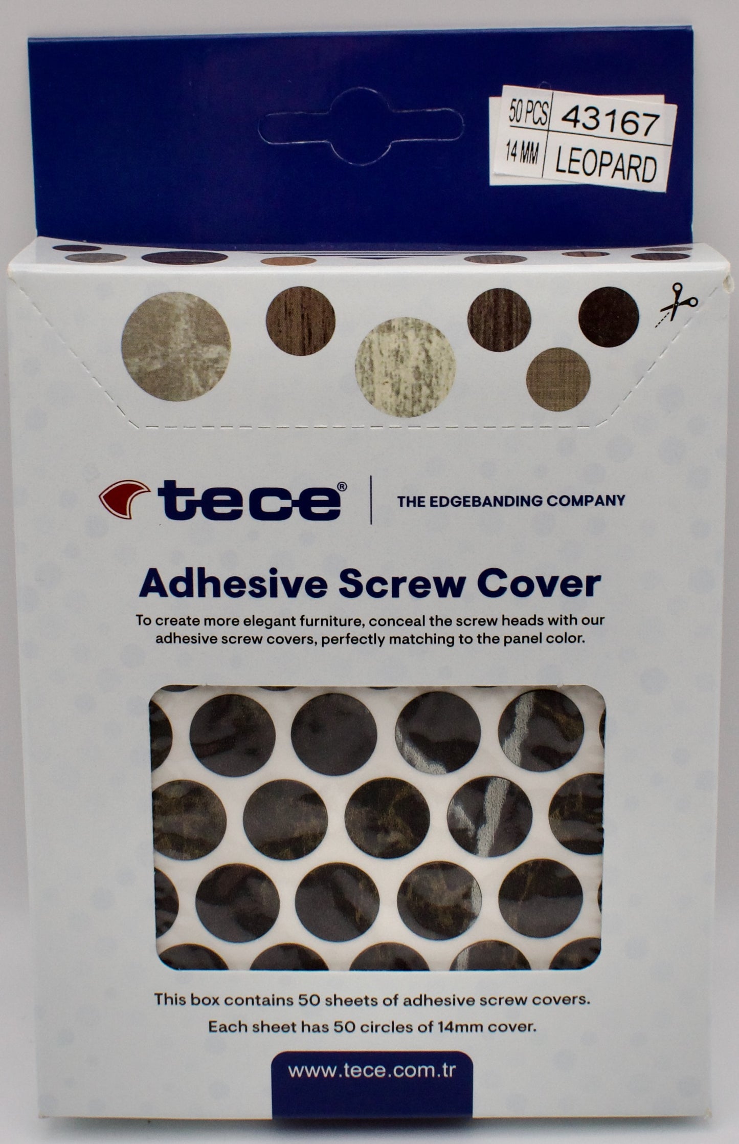 Tece Self Adhesive Screw Hole Cover Caps 14mm - 50 Caps - Leopard (A68)