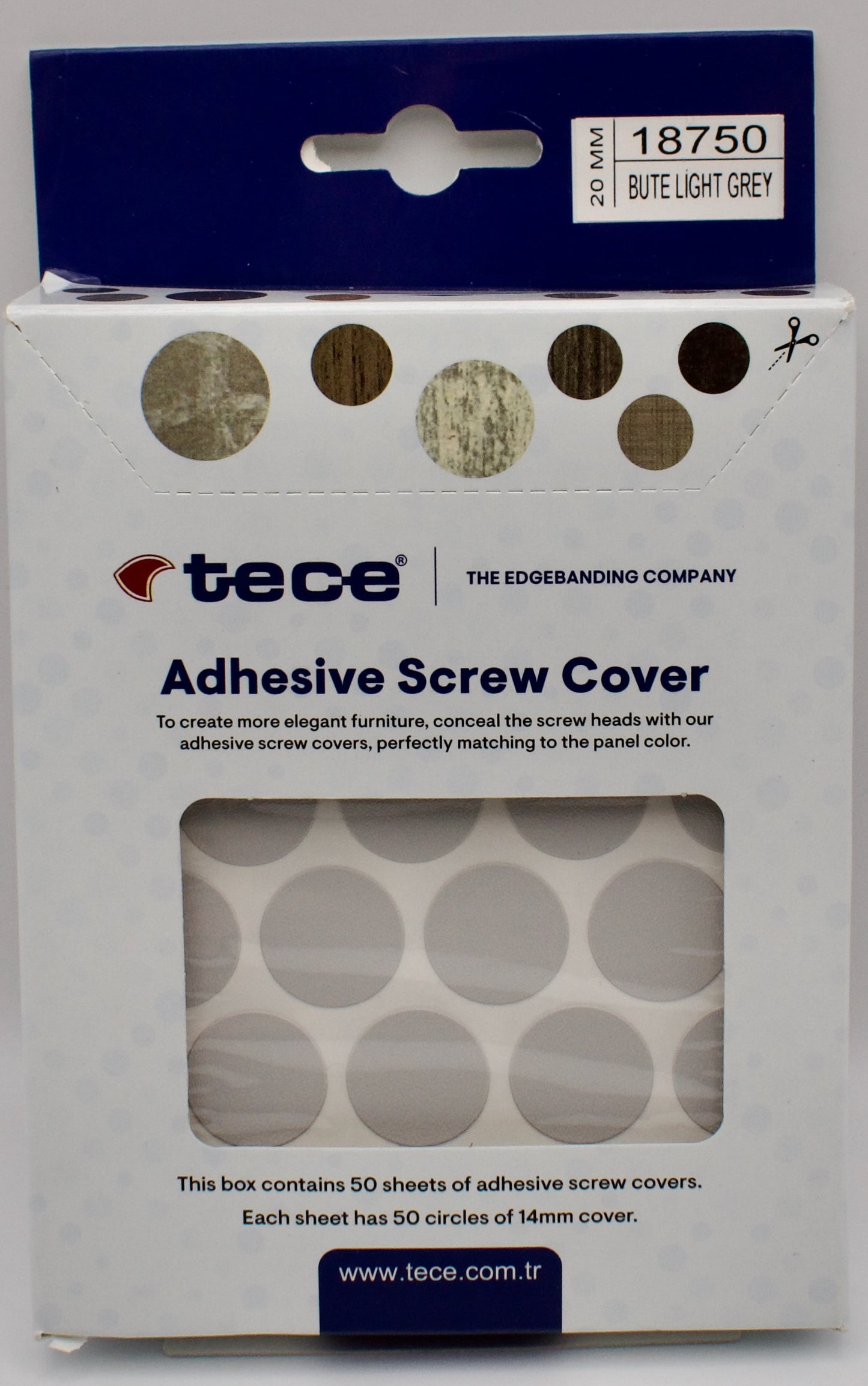 Tece Self Adhesive Screw Hole Cover Caps 20mm - 24 Caps - Light Grey (U708 ST9)