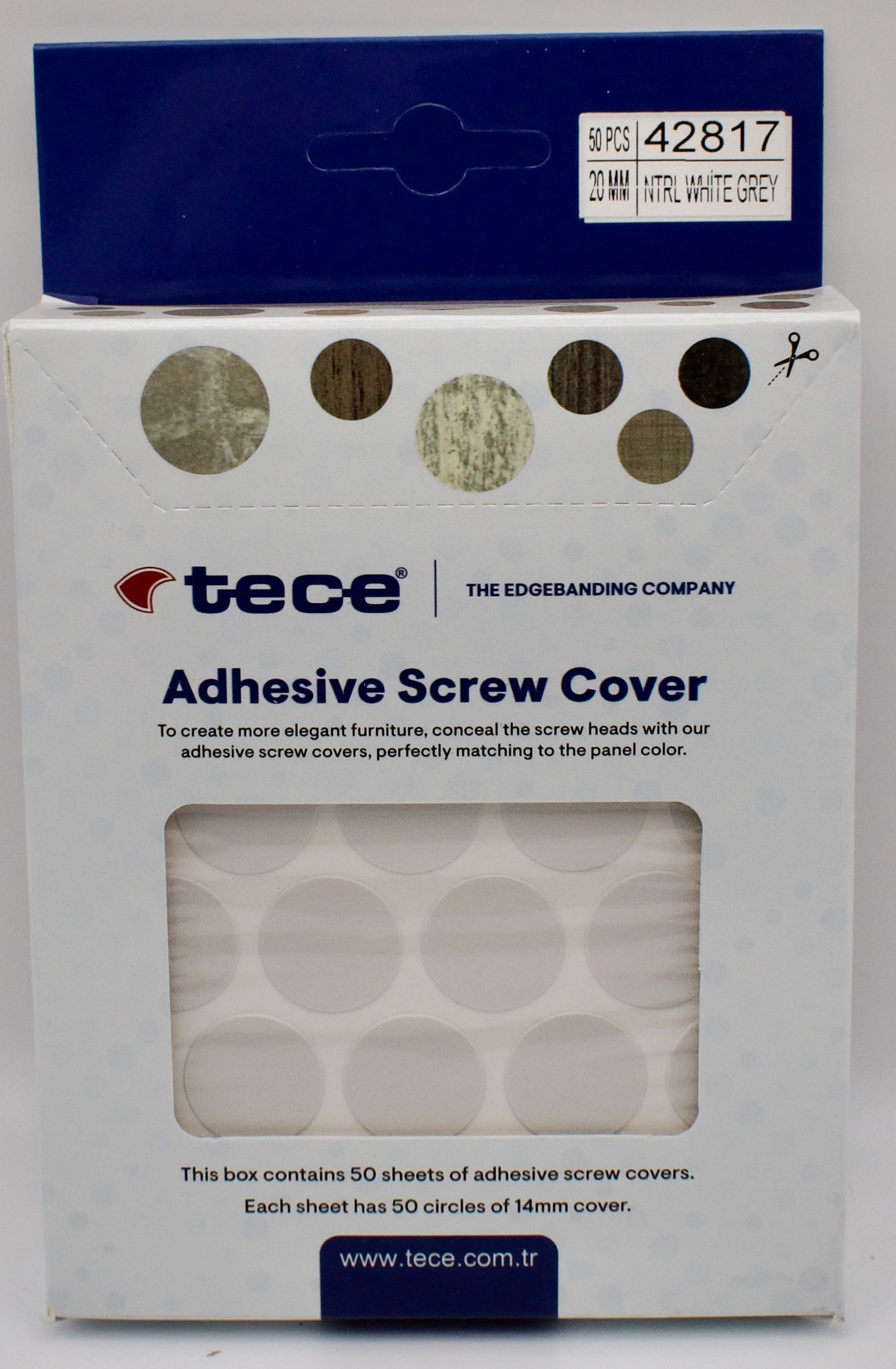 Tece Self Adhesive Screw Hole Cover Caps 20mm - 24 Caps - White Grey (U775 ST9)