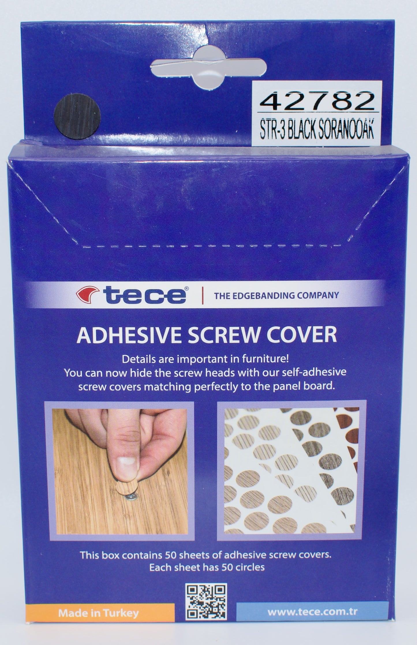 Tece Self Adhesive Screw Hole Cover Caps 14mm - 50 Caps - Black Sorano Oak (H1137 ST12)