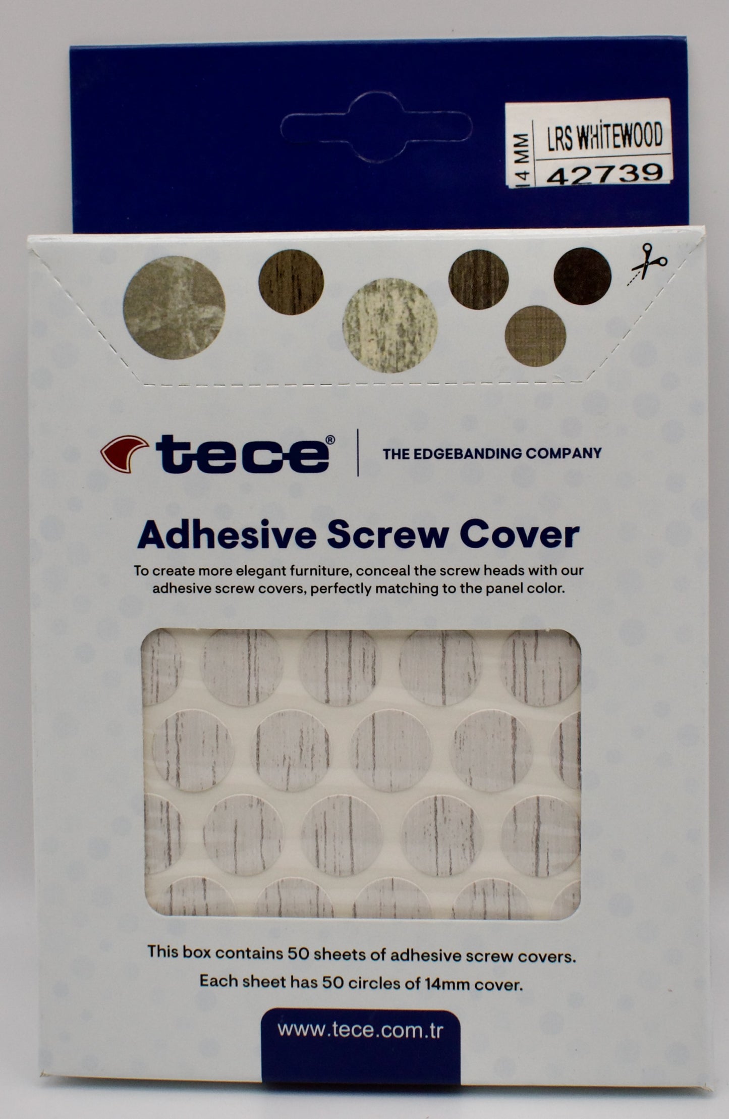 Tece Self Adhesive Screw Hole Cover Caps 14mm - 50 Caps - Whitewood (H1122 ST22)