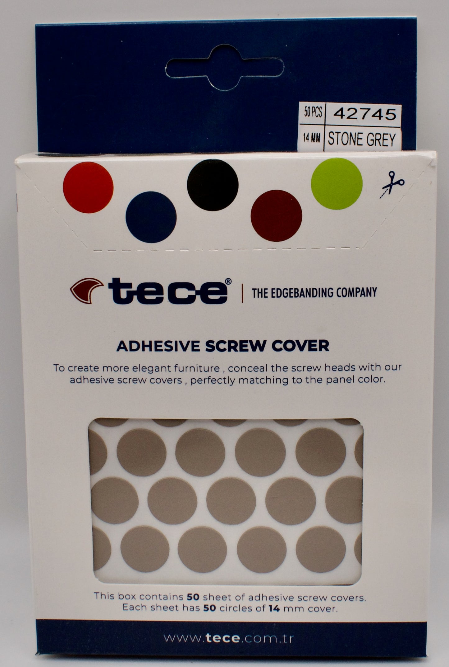 Tece Self Adhesive Screw Hole Cover Caps 14mm - 50 Caps - Stone Grey (U727 ST9)