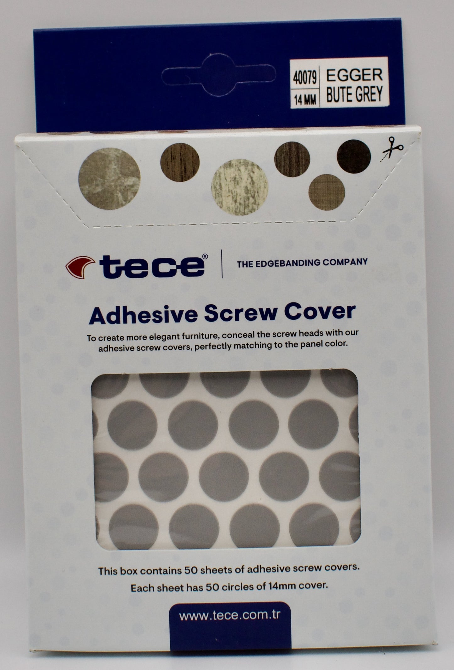 Tece Self Adhesive Screw Hole Cover Caps 14mm - 50 Caps - Silver Grey (U765 ST9)