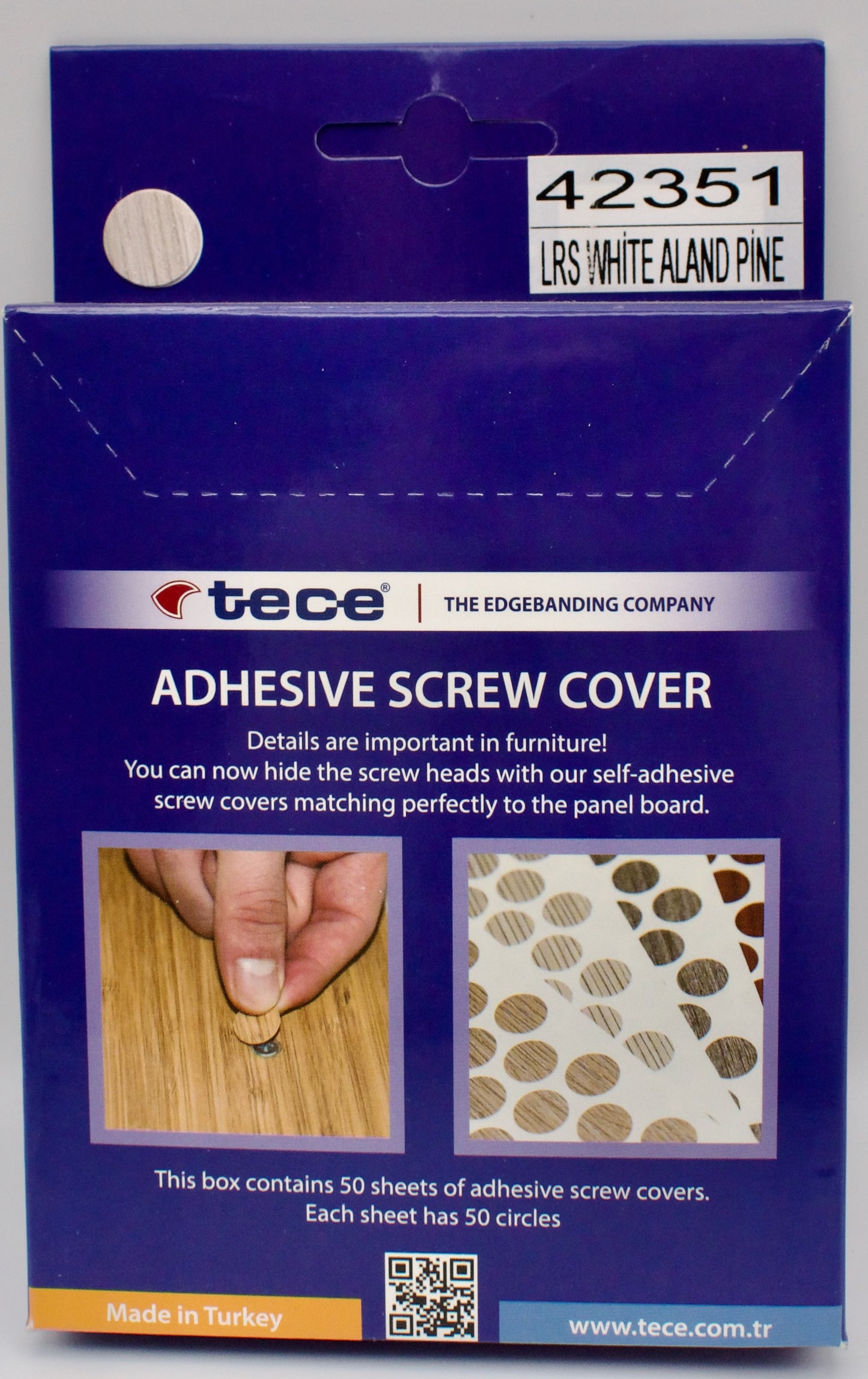 Tece Self Adhesive Screw Hole Cover Caps 14mm - 50 Caps - White Aland Pine (H3430 ST22)