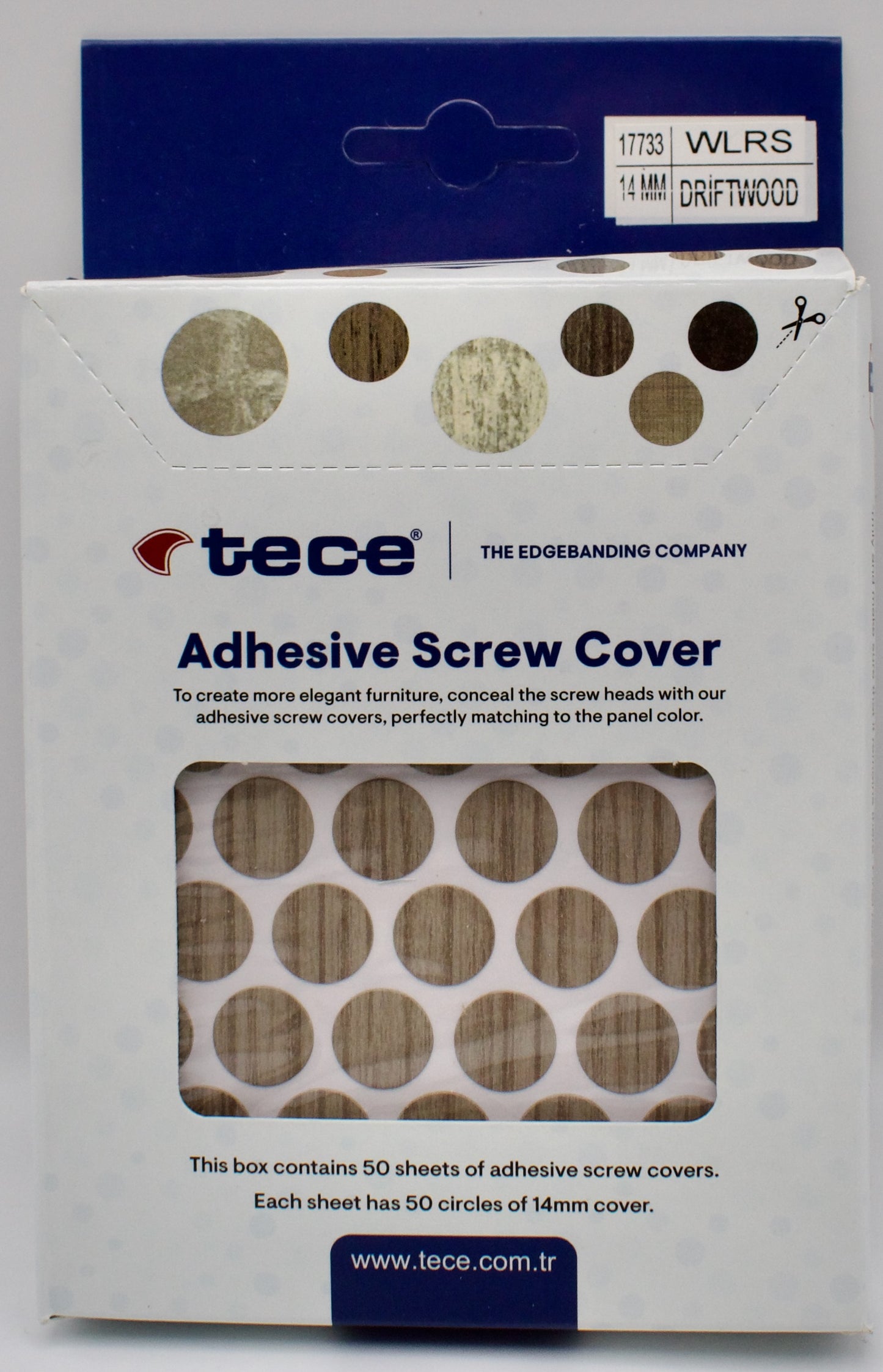 Tece Self Adhesive Screw Hole Cover Caps 14mm - 50 Caps - Driftwood (H3090 ST22)