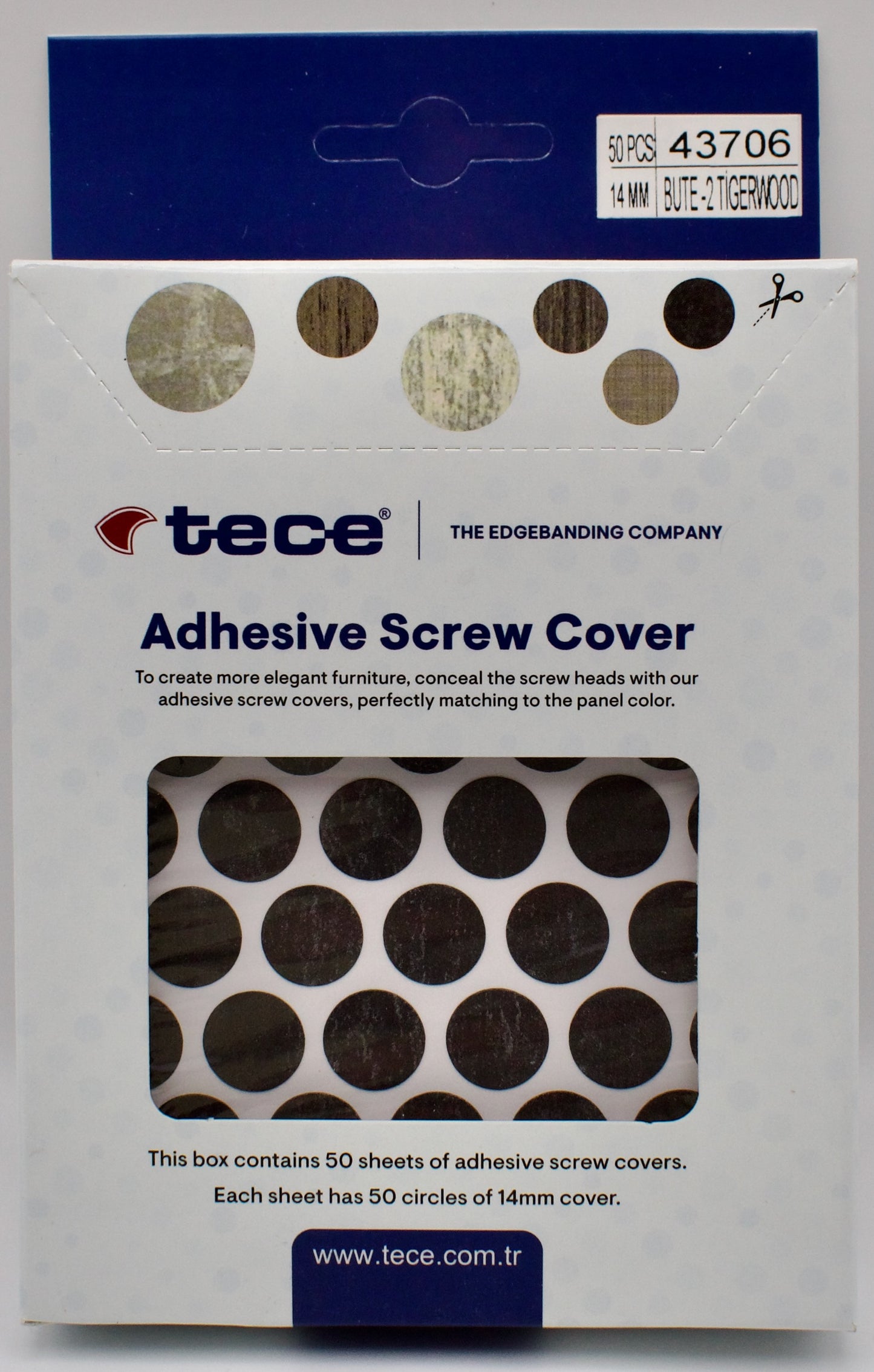 Tece Self Adhesive Screw Hole Cover Caps 14mm - 50 Caps - Tigerwood (DU6)