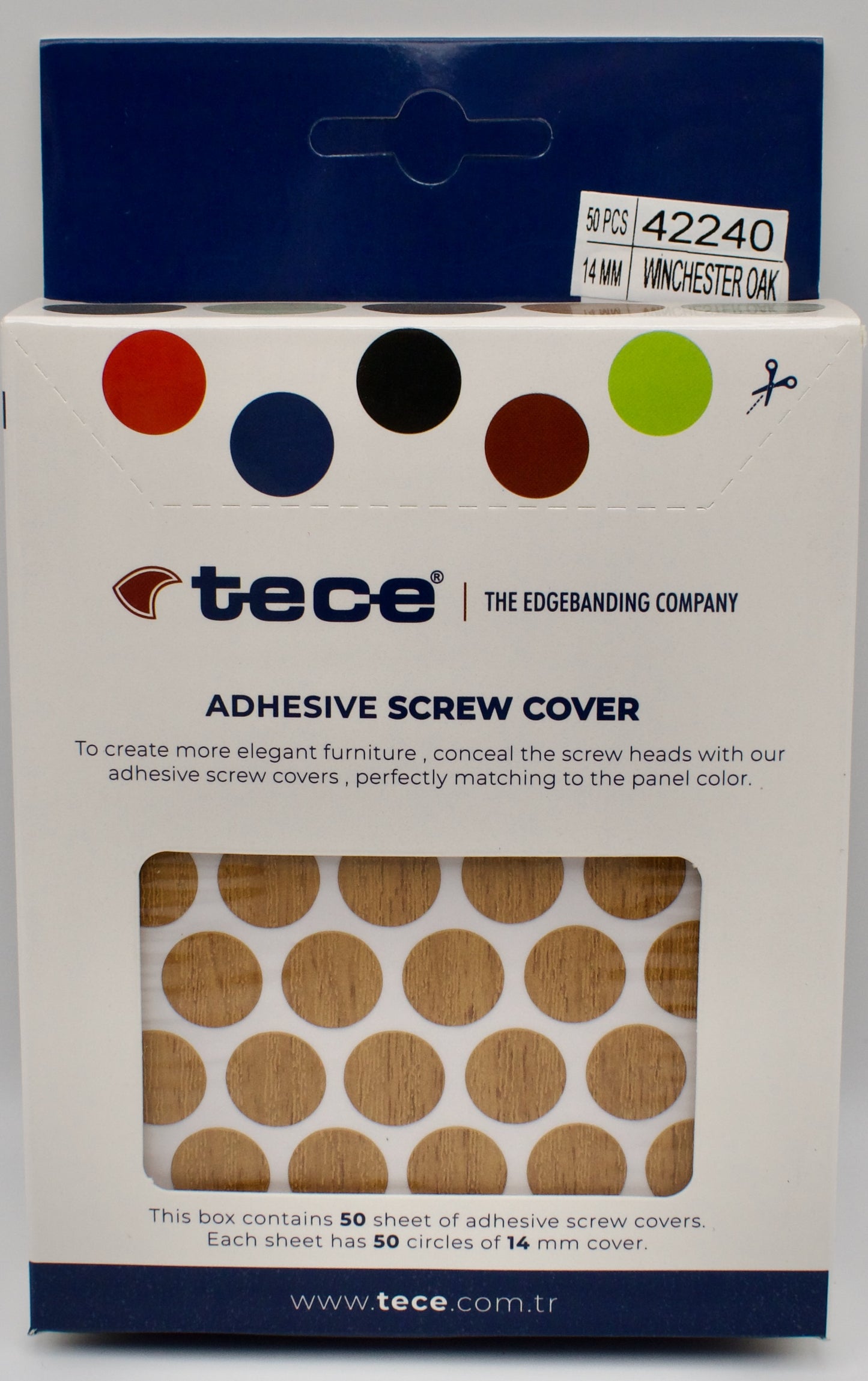 Tece Self Adhesive Screw Hole Cover Caps 14mm - 50 Caps - Winchester Oak (H1381 ST12)