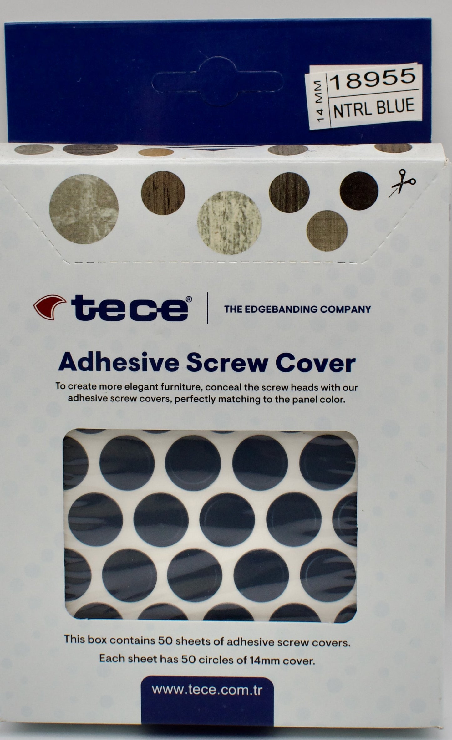 Tece Self Adhesive Screw Hole Cover Caps 14mm - 50 Caps - Natural Blue (5994 SU)