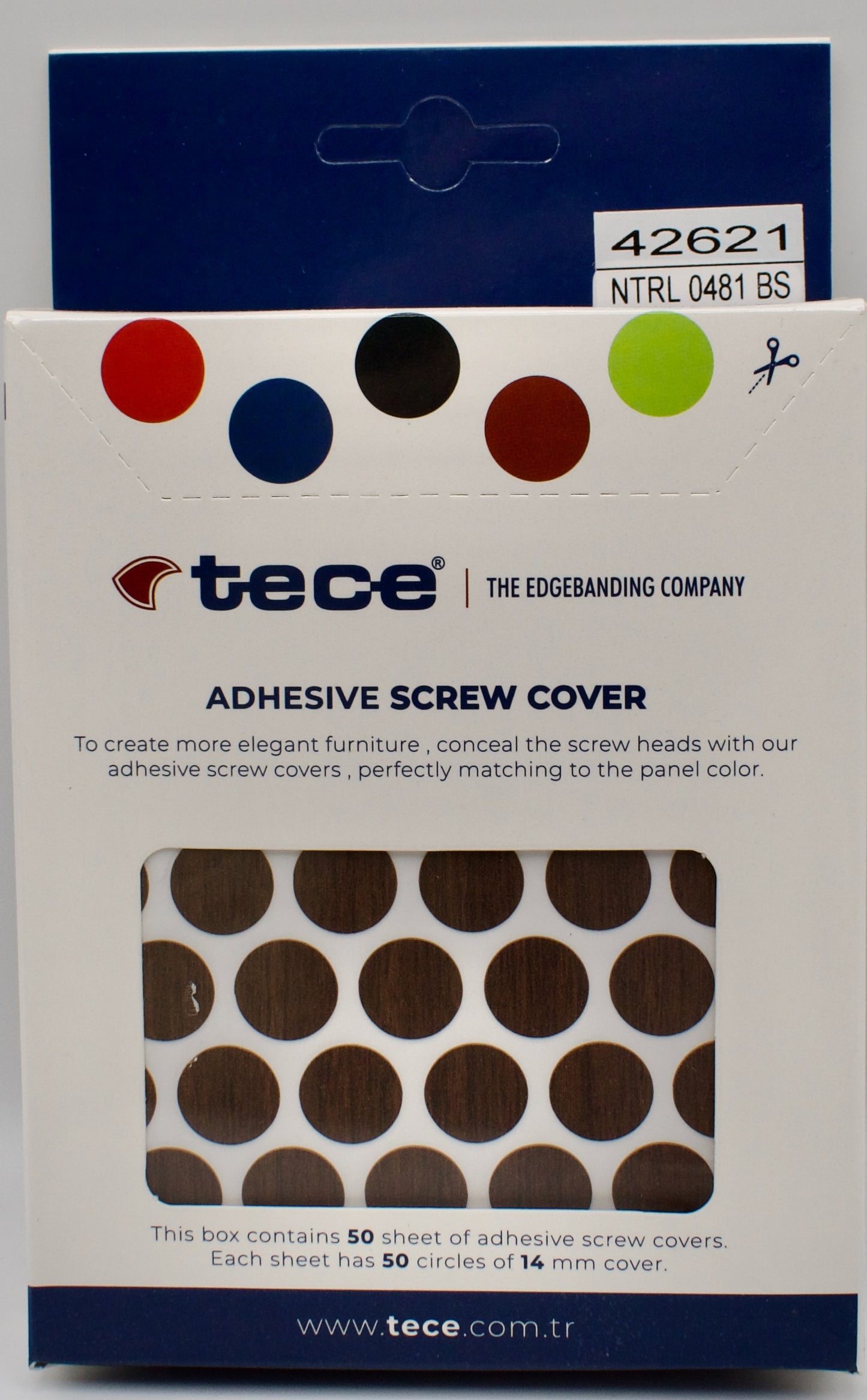 Tece Self Adhesive Screw Hole Cover Caps 14mm - 50 Caps - Natural Dark Walnut (H3704 ST15)