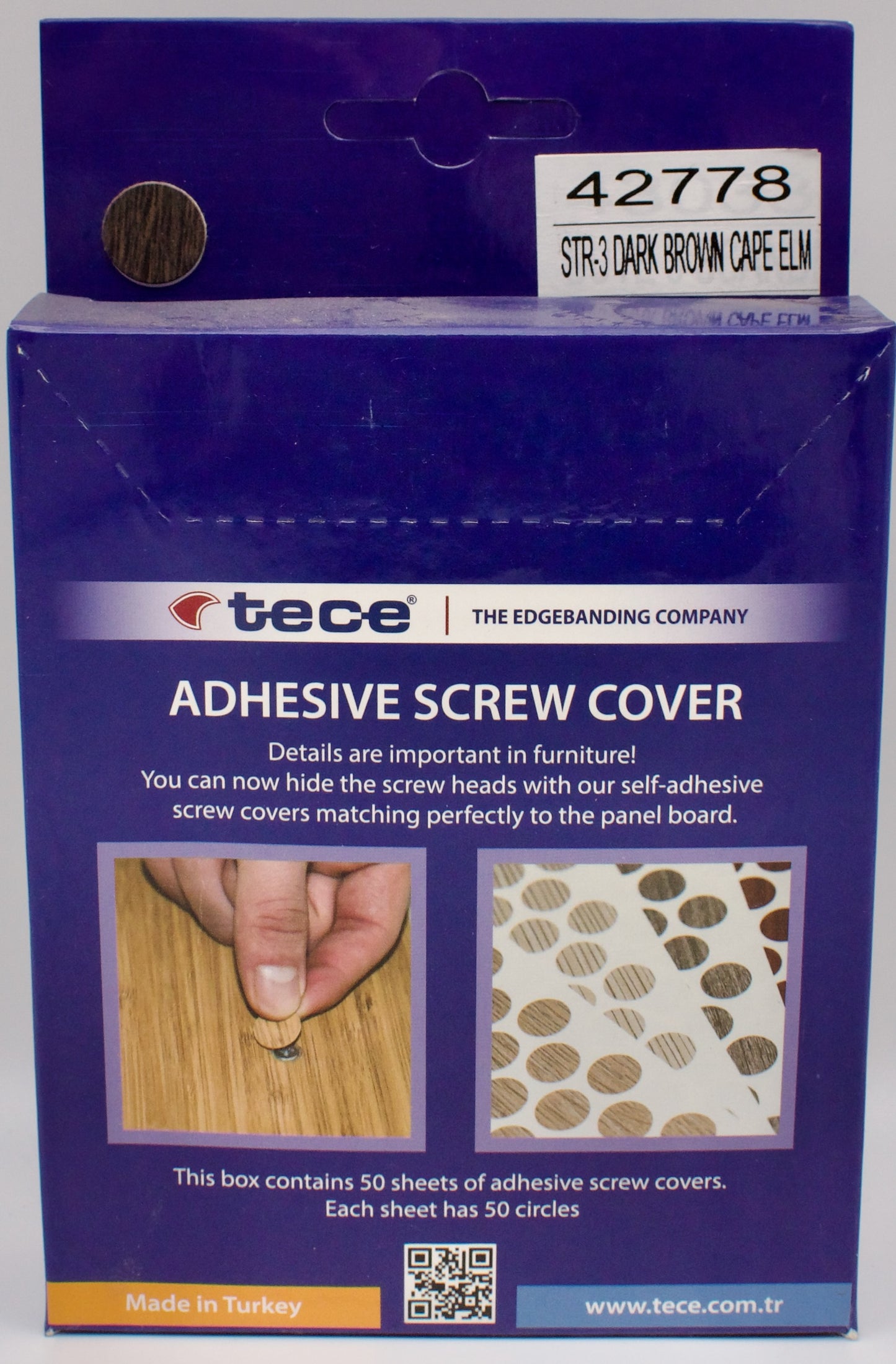 Tece Self Adhesive Screw Hole Cover Caps 14mm - 50 Caps - Dark Brown Cape Elm (H3766 ST29)