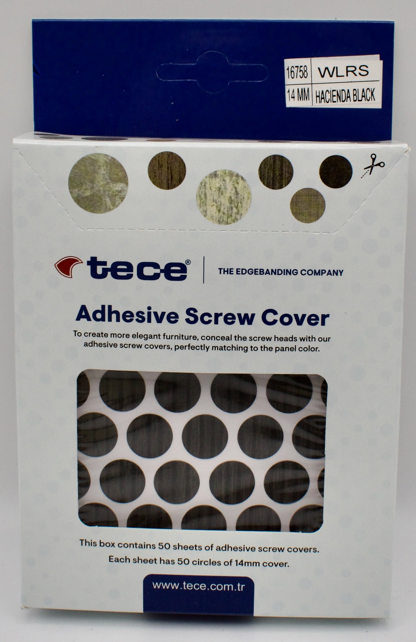 Tece Self Adhesive Screw Hole Cover Caps 14mm - 50 Caps - Hacienda Black (H3081 ST22)