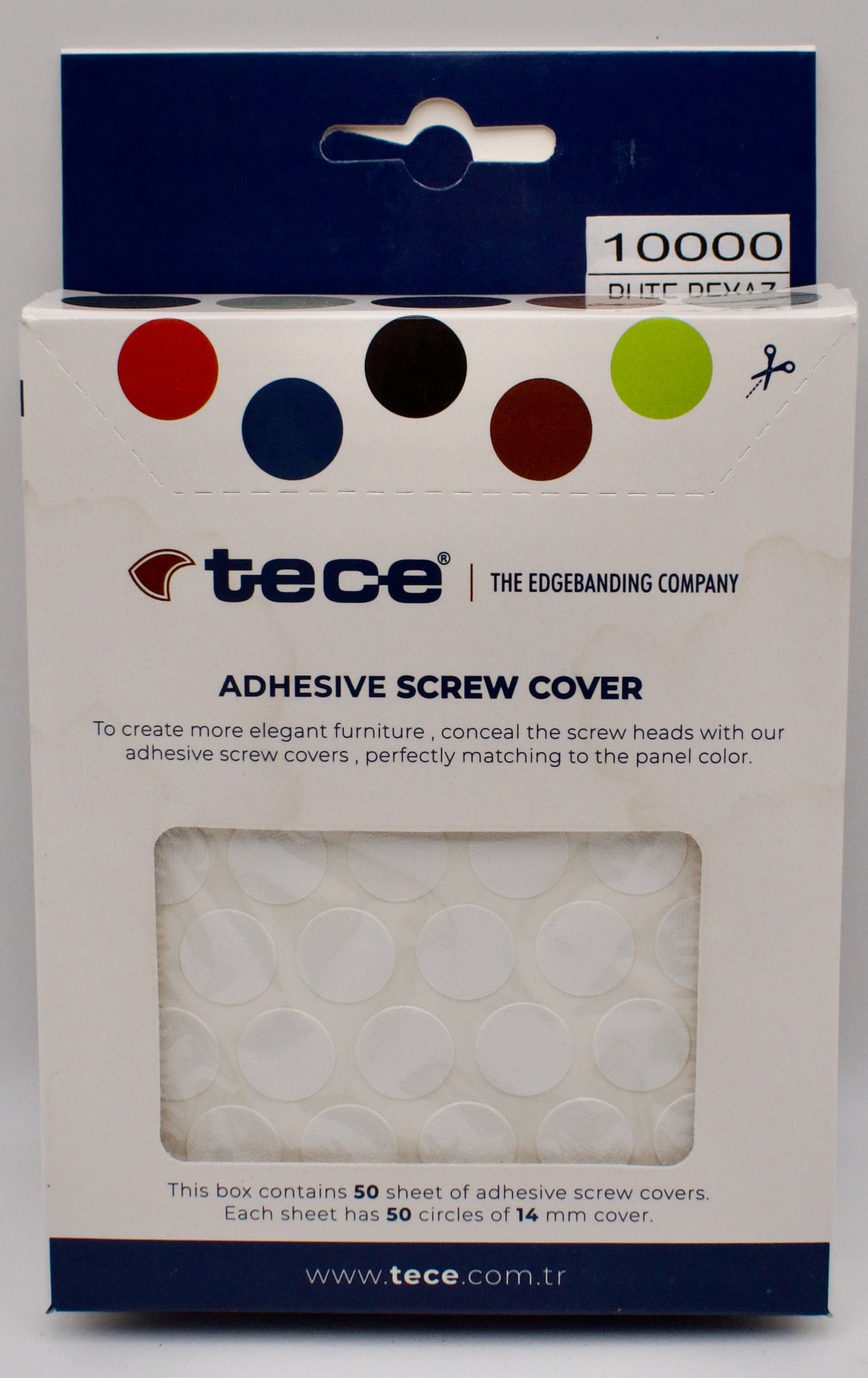 Tece Self Adhesive Screw Hole Cover Caps 14mm - 50 Caps - White Textured (W1000 ST2)