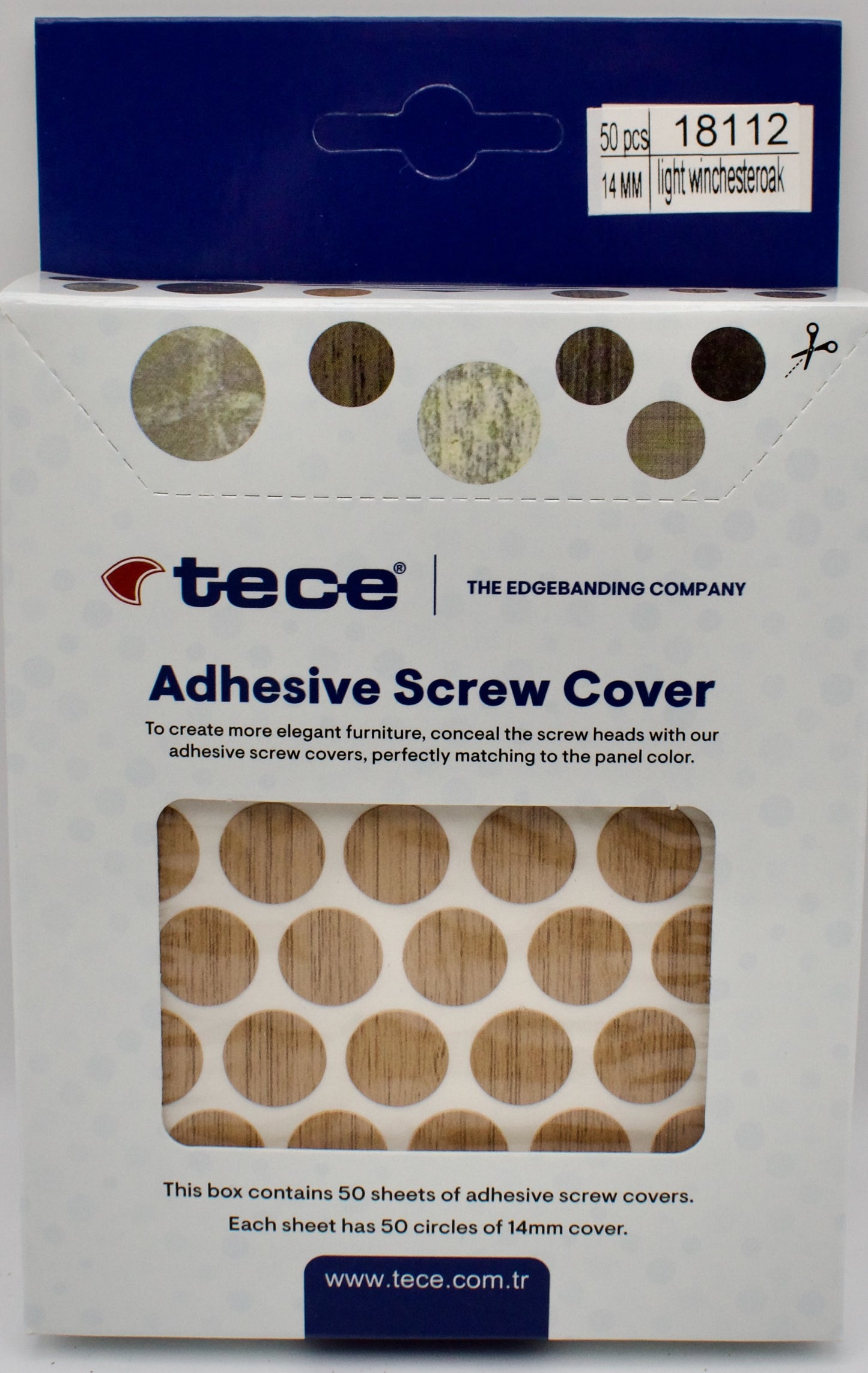 Tece Self Adhesive Screw Hole Cover Caps 14mm - 50 Caps - Light Winchester Oak (H3382 ST9)