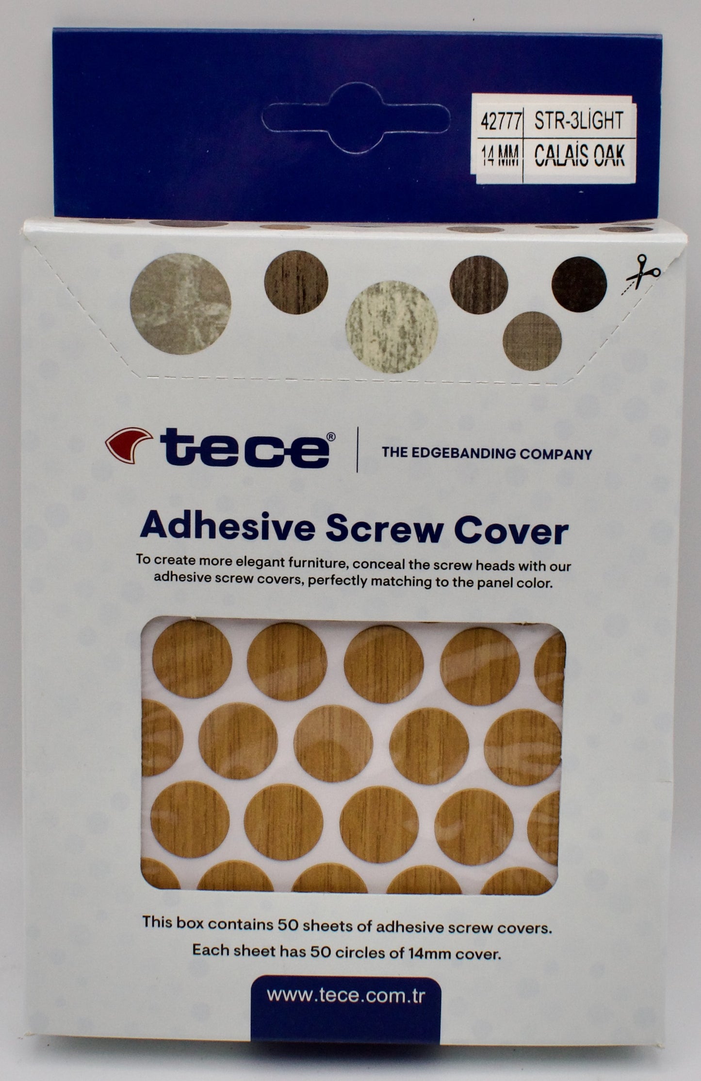 Tece Self Adhesive Screw Hole Cover Caps 14mm - 50 Caps - Light Calais Oak (H1319 ST12)