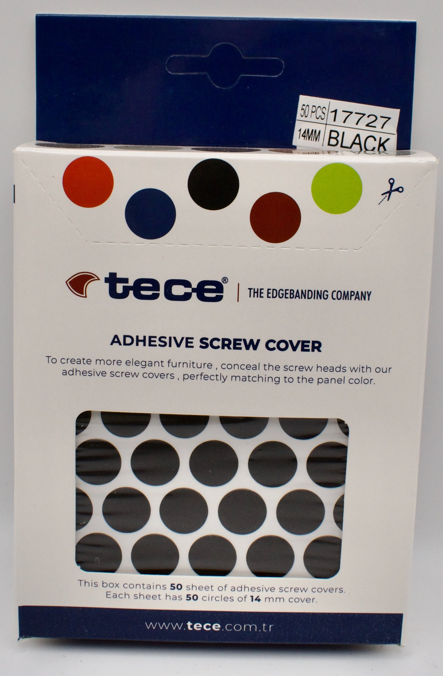 Tece Self Adhesive Screw Hole Cover Caps 14mm - 50 Caps - Black (U999 PM)