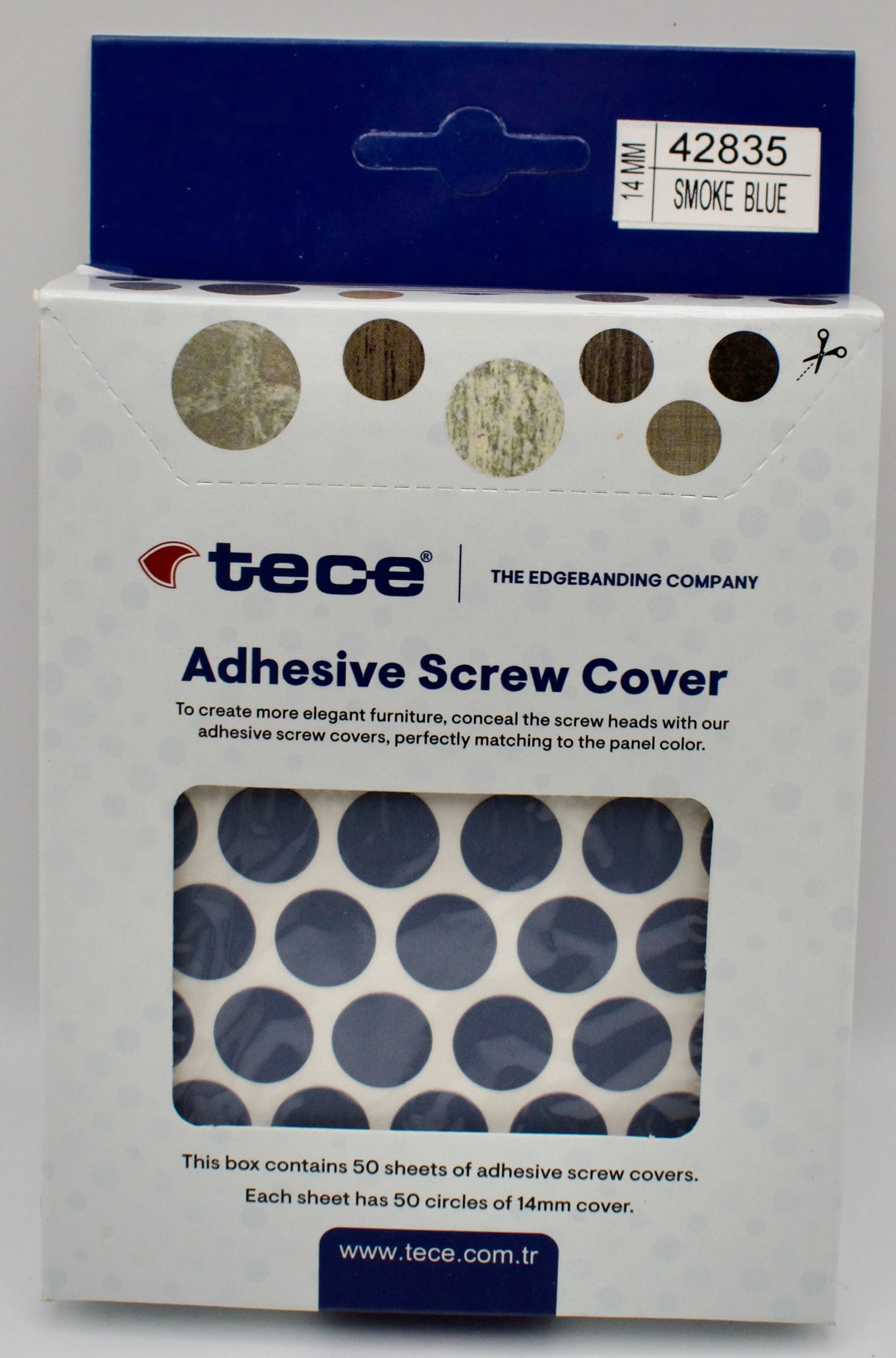 Tece Self Adhesive Screw Hole Cover Caps 14mm - 50 Caps - Smoke Blue (U507 ST9)