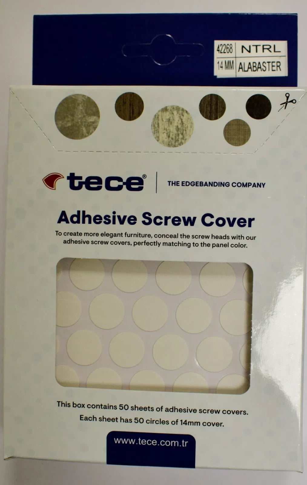 Tece Self Adhesive Screw Hole Cover Caps 14mm - 50 Caps - Alabaster (U104 ST2)